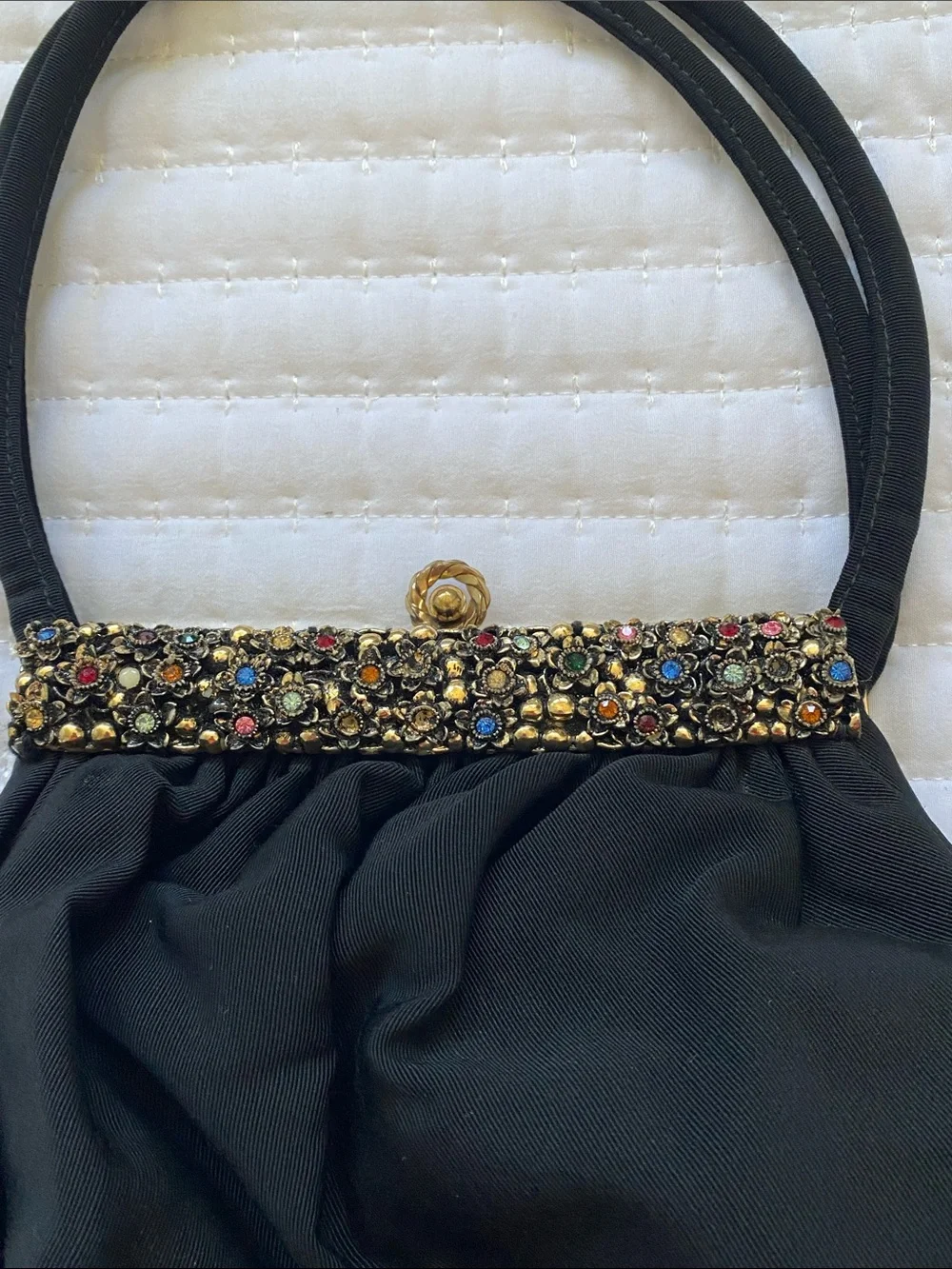 Vintage Elegant Black Evening Handbag with Jeweled Frame Guild Creations
